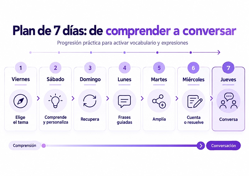 Rutina semanal para activar vocabulario y utilizarlo al hablar inglés.