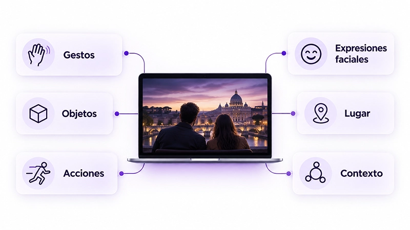 Elementos visuales y contextuales que ayudan a comprender una película en inglés.