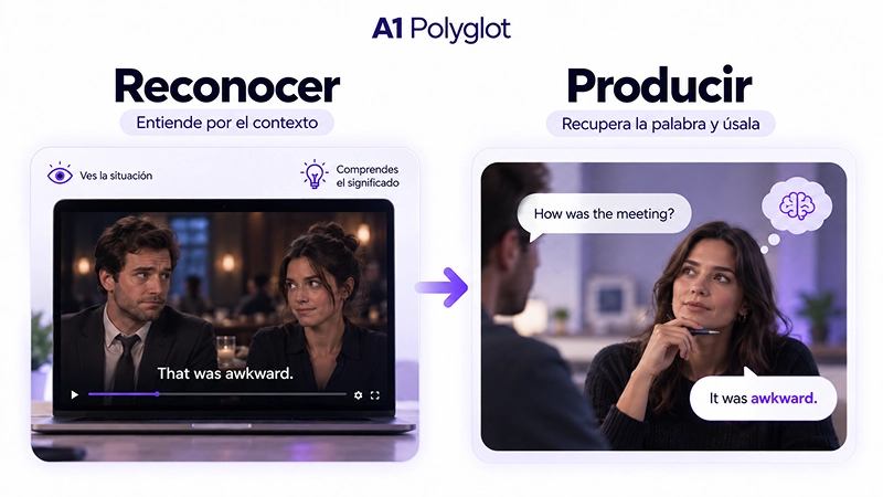 Diferencia entre reconocer una palabra en una película y recuperarla durante una conversación.